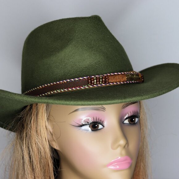 Women's Cowboy Hat with Detailed Band - Green - Picture 2 of 2